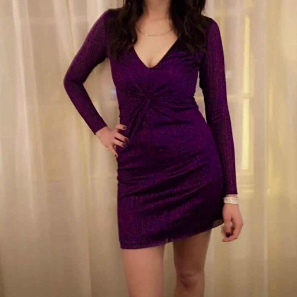 Shimmery purple long sleeve mini dress